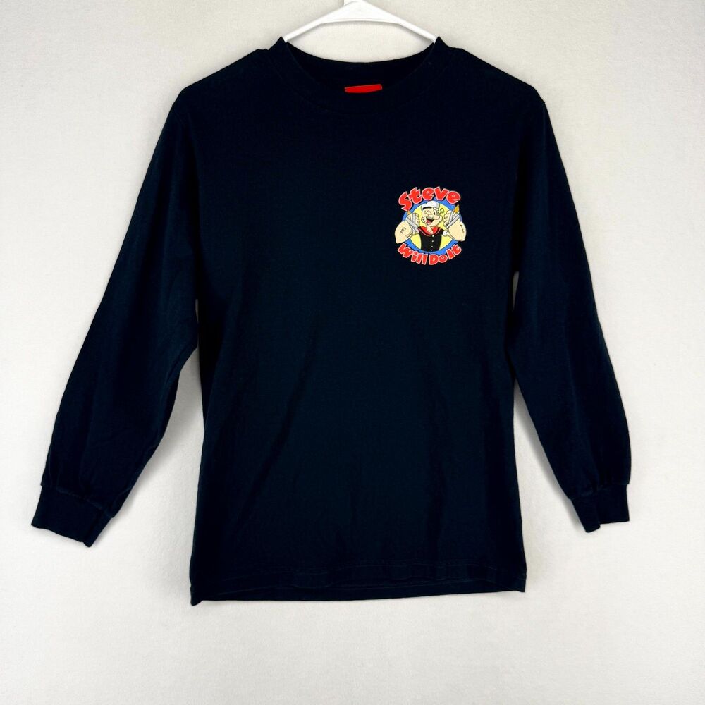 Full Send Steve Will Do It Mens Black‎ Popeye Graphic Long Sleeve Shirt Size S